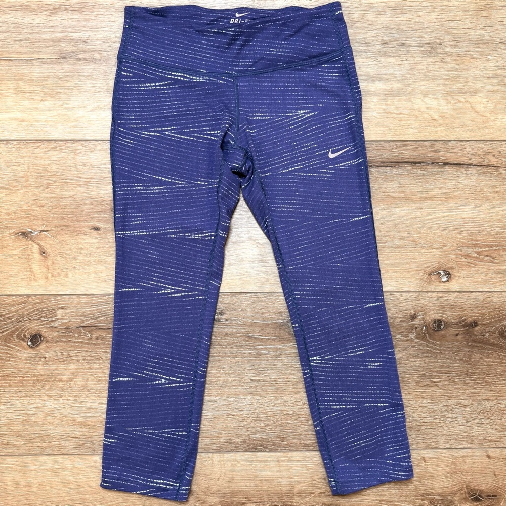 Nike Dri-Fit Blue Leggings Cropped Size Small Workout Acrivewear - Picture 1 of 17